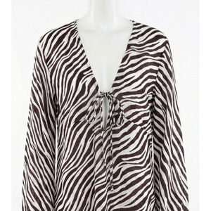 Malabar Bay Cover Up Womens M Black Zebra Print Long Sleeve Swimwear Vacation